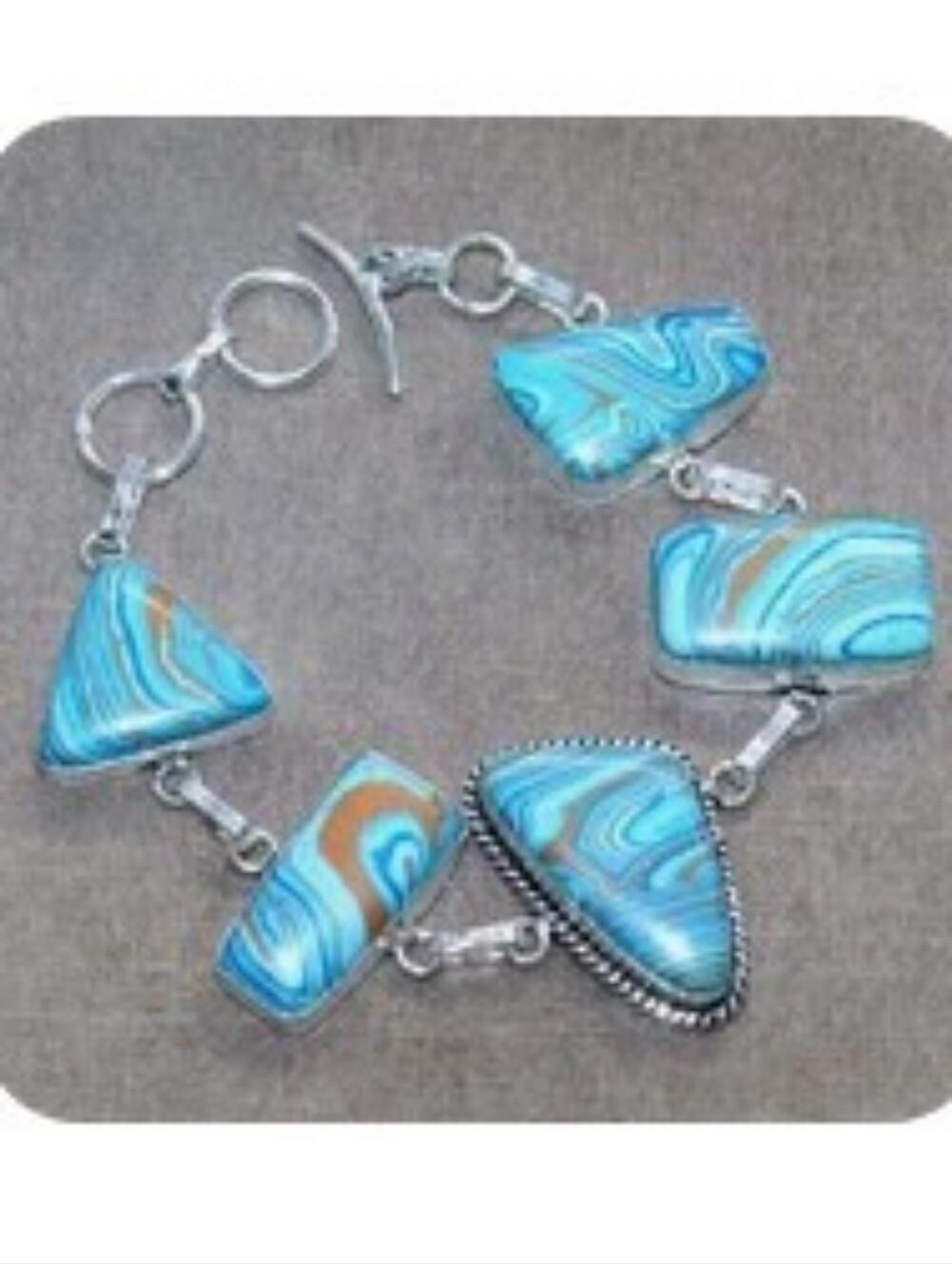 Rainbow Calsilica Gemstone Jewelry 925 Sterling Silver Handmade Toggle Bracelet